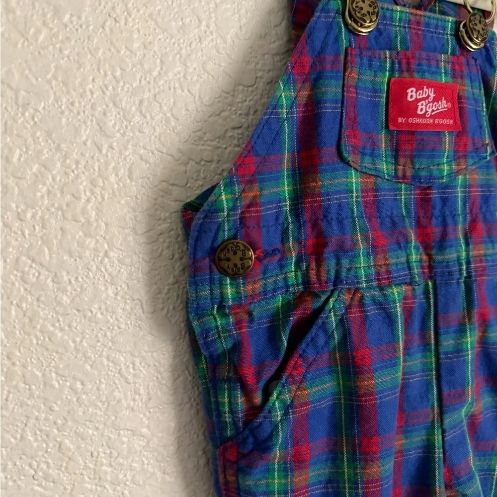 OshKosh B’Gosh Vintage Baby B’Gosh Cotton Plaid Overalls 3-6 Mos Blue Red Green